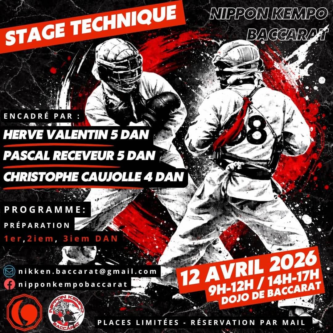 Affiche du stage technique de Nippon Kempo à Baccarat organisé en avril 2026